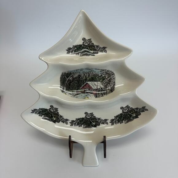 Johnson Bros Friendly Village Christmas Tree Candy Dish Holiday Decor Plate LG - Picture 2 of 10